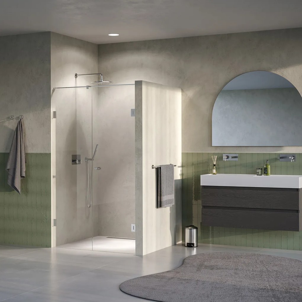 Brauer Void Carving profielloze nisdeur 120cm met draaideur 60cm aan muur RVS geborsteld PVD
