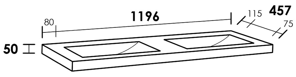 Sanituba Corestone dubbele wastafel basalt zonder kraangaten 120cm