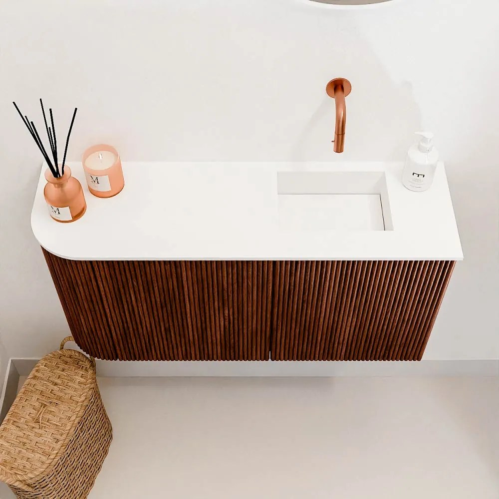 Mondiaz Joya 80cm toiletmeubel ronding links ruby met wastafel faye rechts zonder kraangat talc