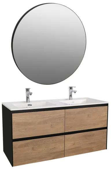 Adema Industrial Badmeubelset 120x45.5x58cm met overloop inclusief zwarte ronde spiegel hout/zwart Industrial-120