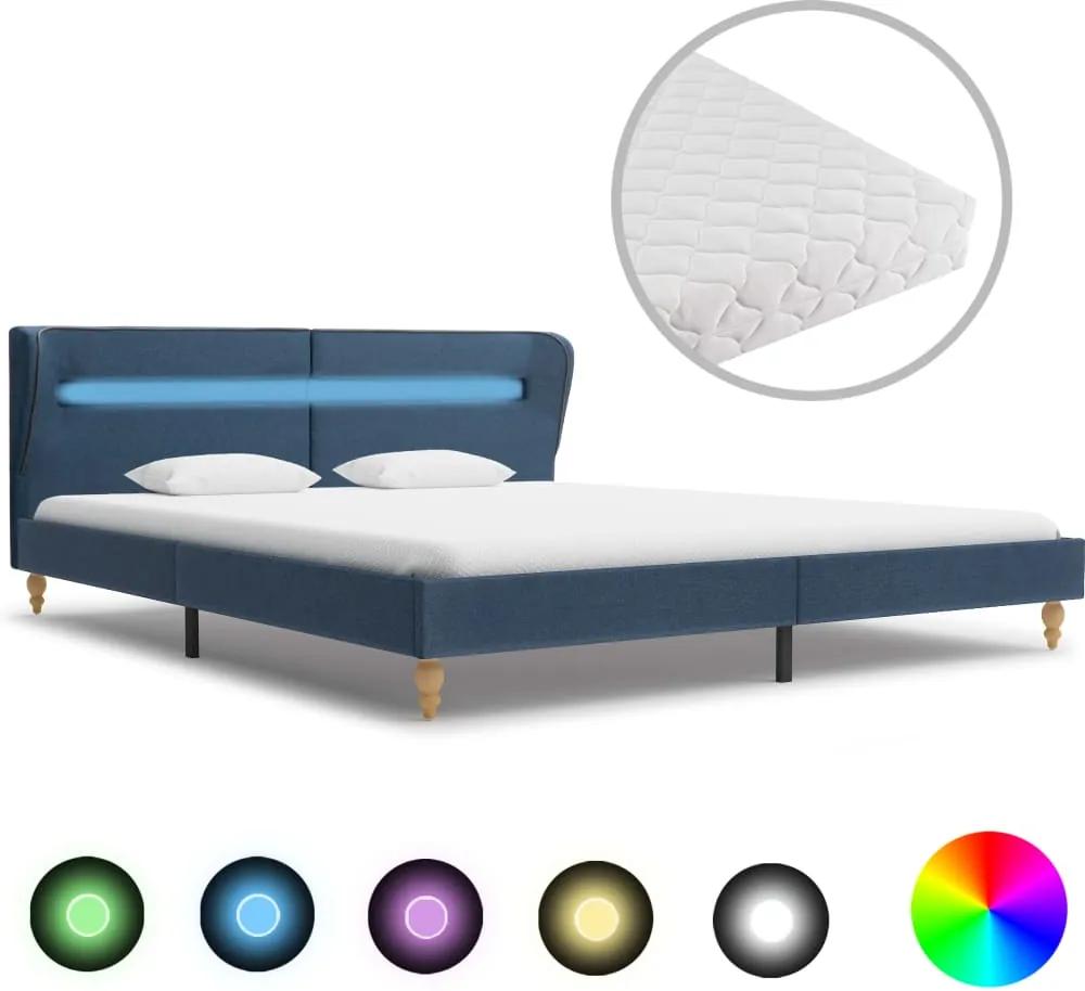 Bed met LED en matras stof blauw 180x200 cm