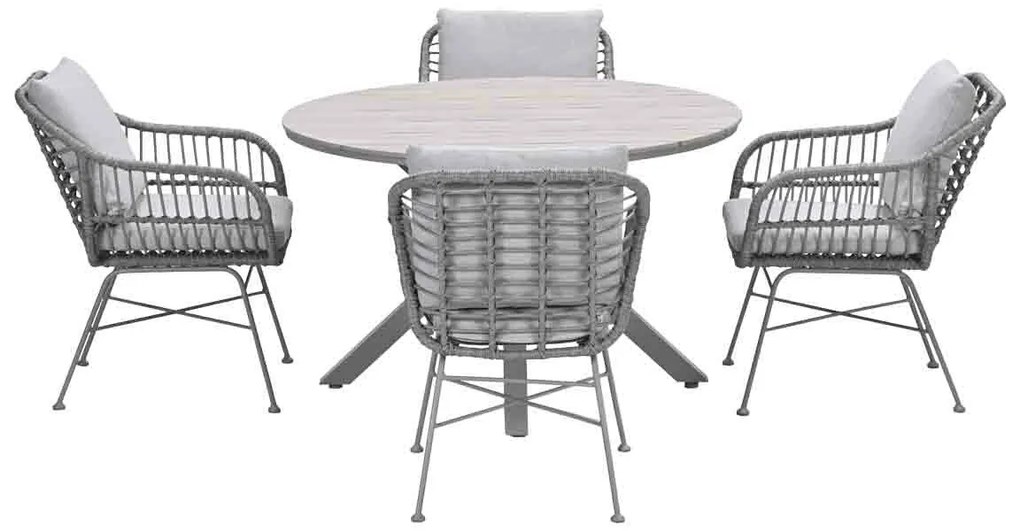 Garden Impressions Lucas tuinset 5-delig valley sand - Tulli tuintafel Ø122x75 cm - light teak vironwood