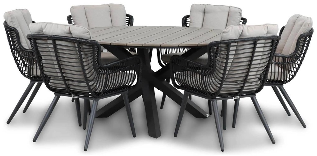 Tuinset Ronde Tuintafel 6 personen 150 cm Wicker/Aluminium/Aluminium/wicker Zwart Coco Azzano/Ancona