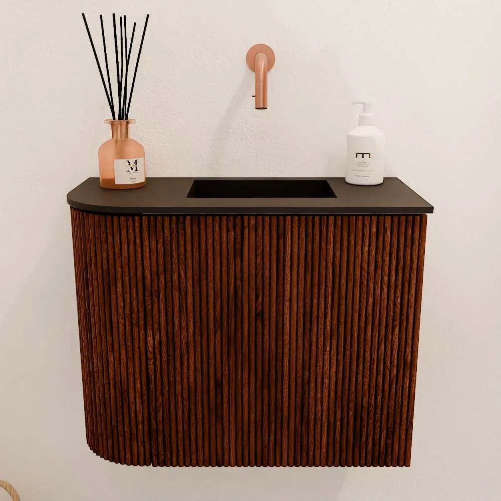 Mondiaz Joya 50cm toiletmeubel ronding links ruby met wastafel faye rechts zonder kraangat urban
