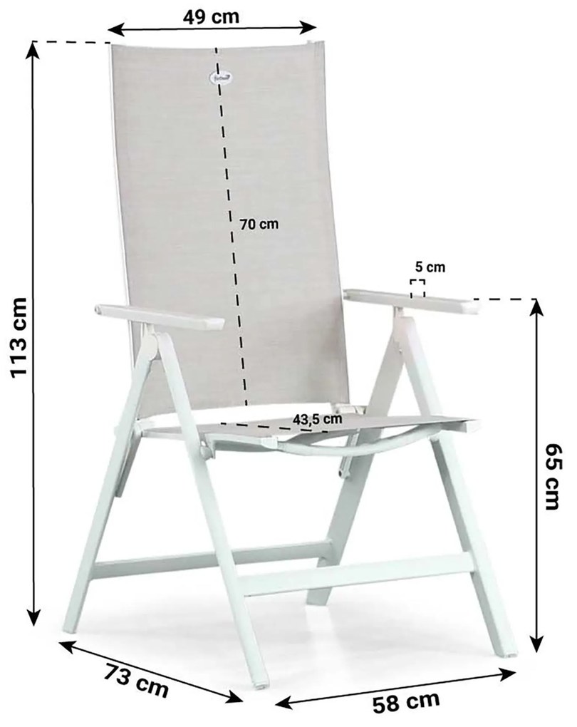 Tuinset 6 personen 240 cm Aluminium/textileen Wit Hartman Aruba/Cervola