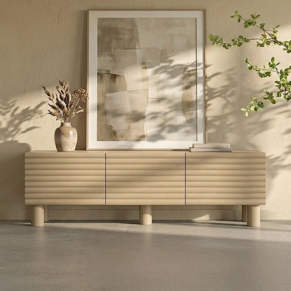 Zandkleur Tv-meubel Met Grote Ribbels 180 Cm - 180x40x55cm.