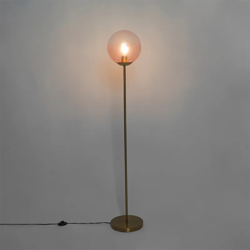 Art deco vloerlamp messing met roze glas - Pallon