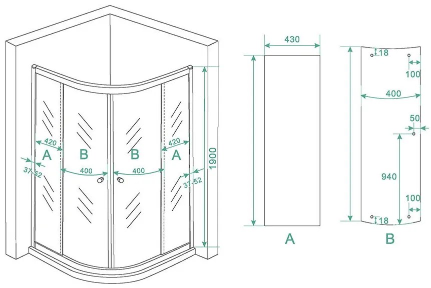 Mueller Eco douchecabine kwartrond 100x100cm