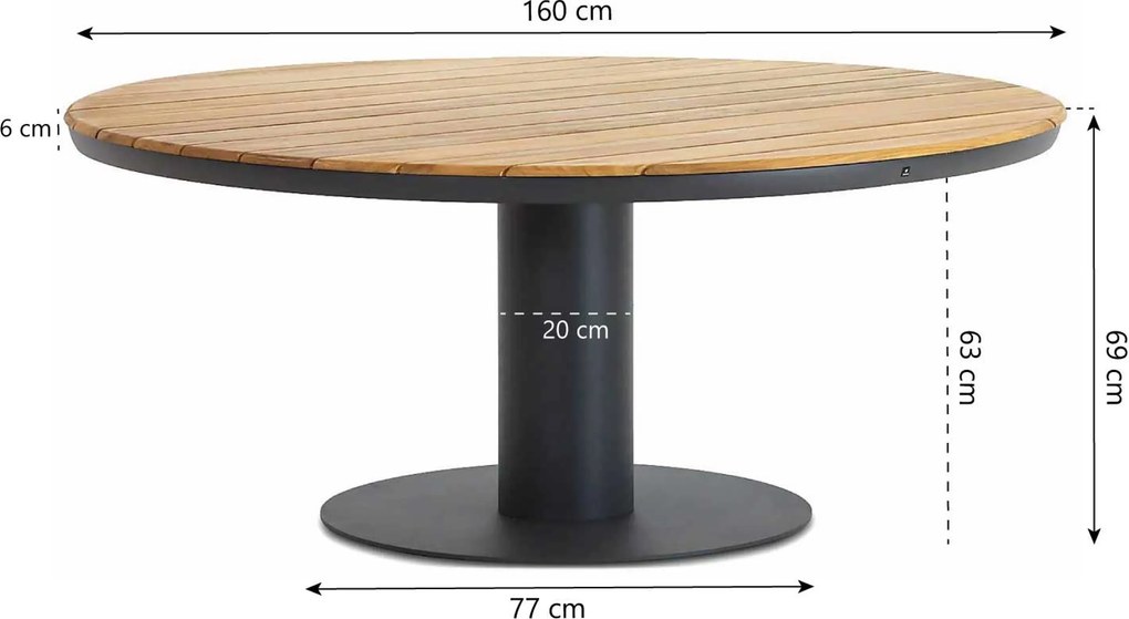 Dining Tuintafel rond 160 cm Ø laag Grijs Salerno
