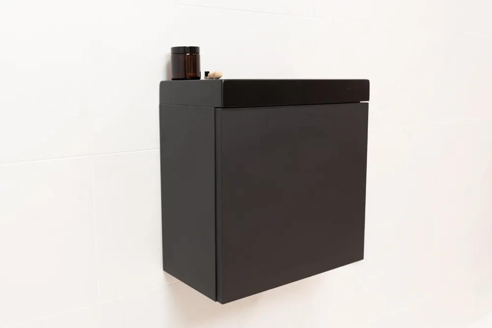 Sanigoods Minimo toiletmeubel 40cm mat zwart met mat zwarte fontein zonder kraangat