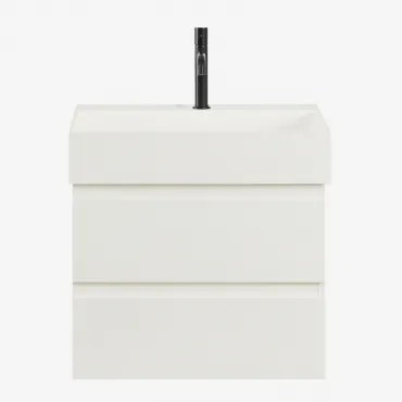 Ona Zwevend Badkamermeubelset Van Hout En Essenfineer Met Geïntegreerde Wastafel Wit & Spiegelloze & Zwart ↑20 Cm Met - Sklum