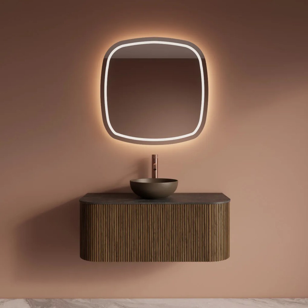 Gliss Design Alluro badmeubel ribbelfront met ronding links/rechts 100cm castle brown en zwart leisteen toppaneel