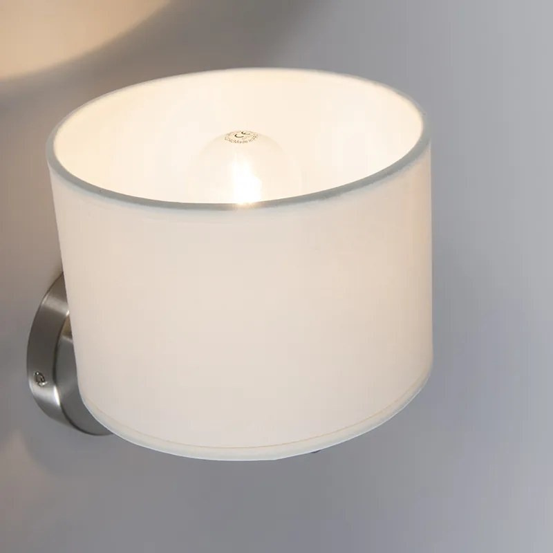 Moderne wandlamp staal met witte kap - VT