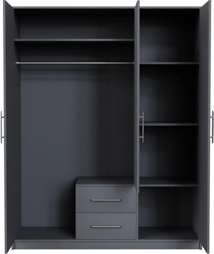 Kledingkast Cavmero 102, Antraciet, 190x150x56cm, 117 kg, Kledingkast deuren: Met scharnieren, Aantal planken: 4, Aantal planken: 4
