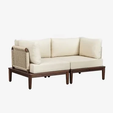Giulia 2-delige Modulaire Tuinbank Met 2 Hoekfauteuils In Acacia Beige – Crème - Sklum