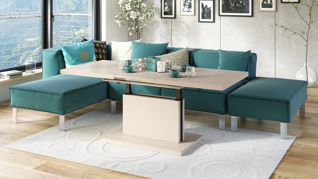 ASTON Beige [Super Mat / Anti-fingerprint] - MODERNE UITKLAPBARE EN VERSTELBARE SALONTAFEL KASHMIR