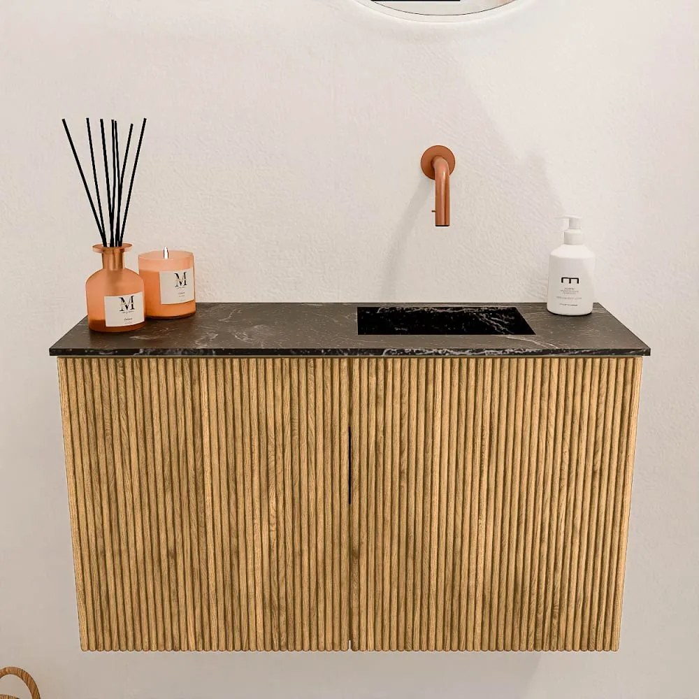 Mondiaz Joya DLux 70cm toiletmeubel oak met wastafel faye rechts zonder kraangat lava