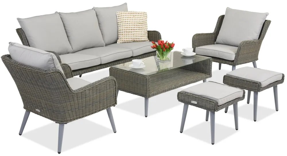 Garden Point tuinmeubelen Bilbao Coffee 5 + 2 poefs grijs