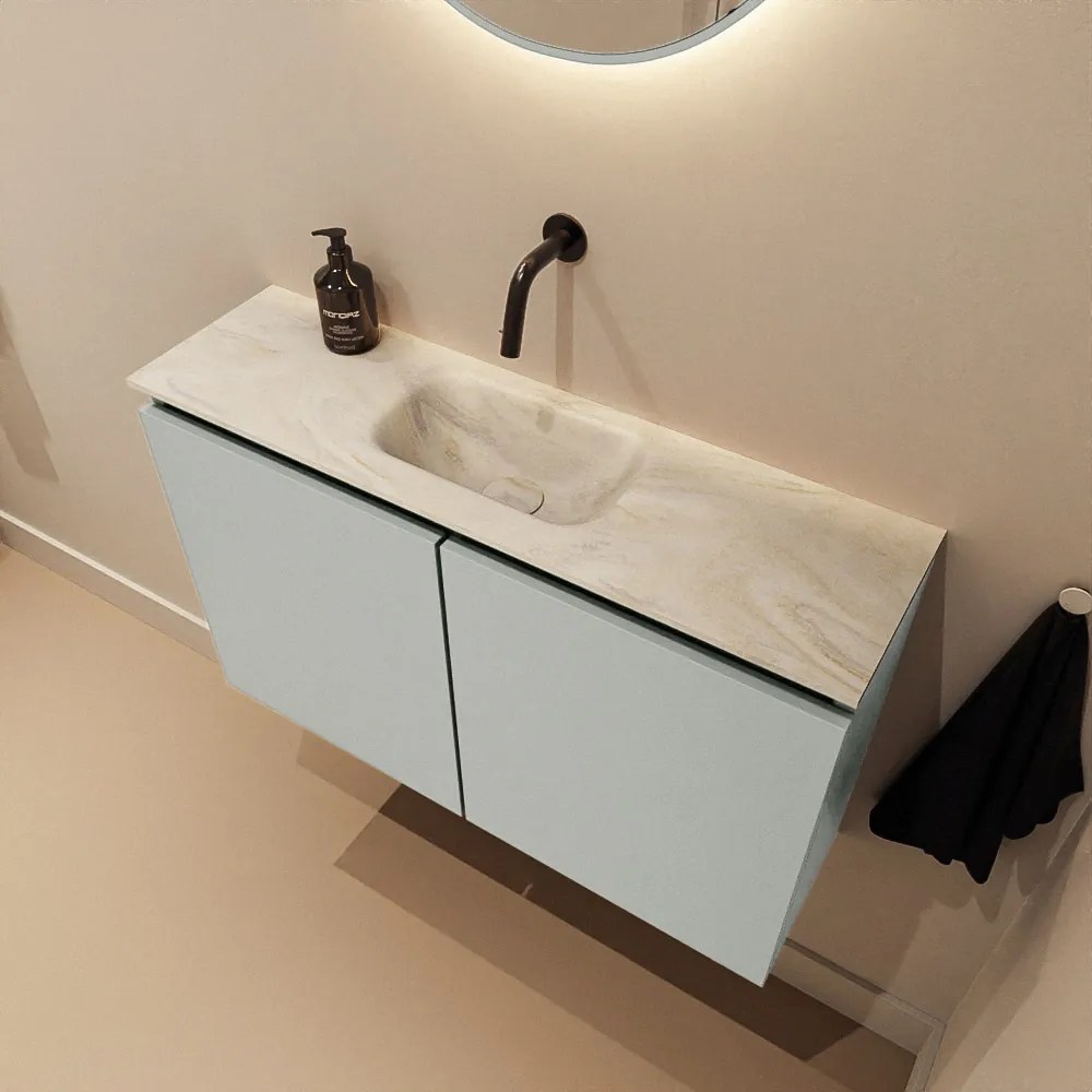 Mondiaz Ture DLux toiletmeubel 80cm greey met wastafel ostra midden zonder kraangat