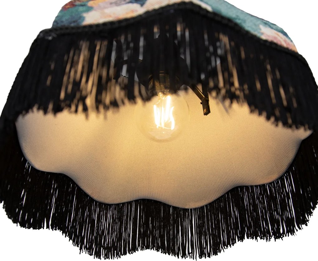 Hanglamp zwart met bloemen kap en witte binnenkant 31,5cm 3-lichts - Cava