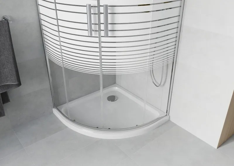 Mexen Rio halve ronde douchecabine 90 x 90 cm, witte strepen, chroom + Flat douchebak, wit - 863-090-090-01-20-4110