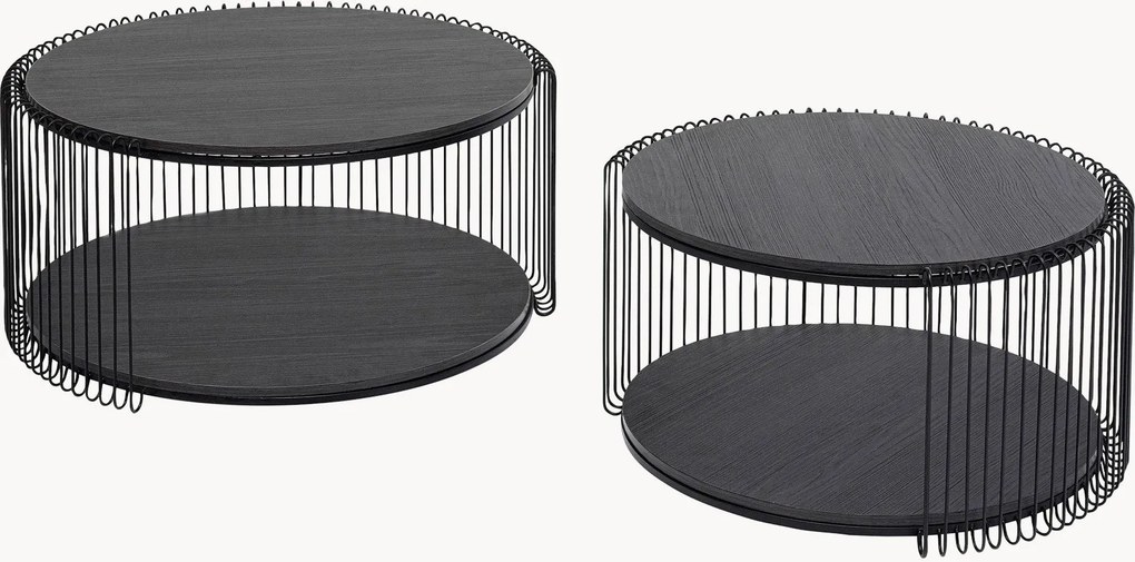 Salontafels Wire met houten glasplaat, 2-delig