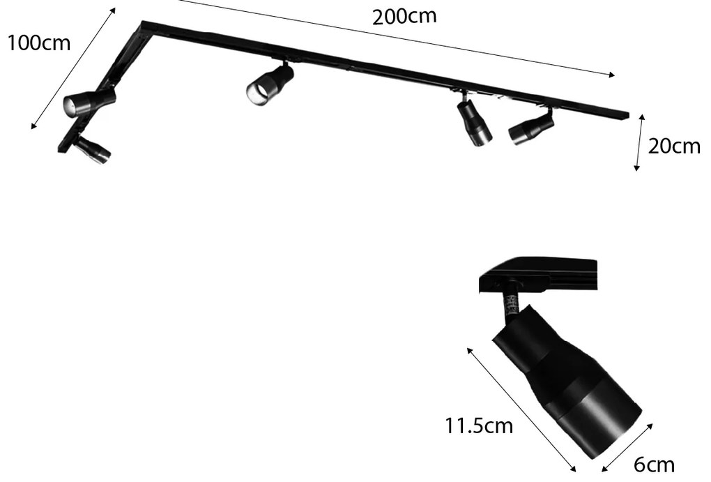 Modern railsysteem met 5 Spot / Opbouwspot / Plafondspots gunmetal 1-fase - Iconic Kohua GU10 Binnenverlichting Lamp