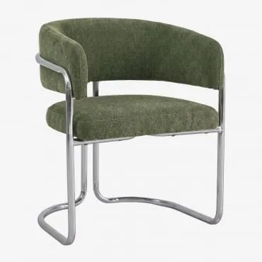 Set Van 2 Gestoffeerde Eetkamerstoelen Met Armleuningen En Ijzeren Frame Zantria Chenille Saliegroen - Sklum