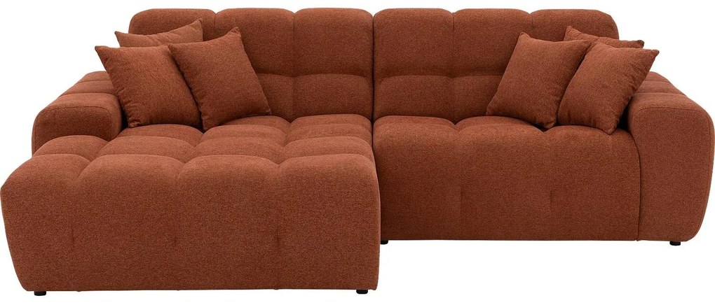 Goossens Excellent Bank Kubus - 30 X 30 Cm Stiksel bruin, stof, 1,5-zits, modern design met chaise longue links