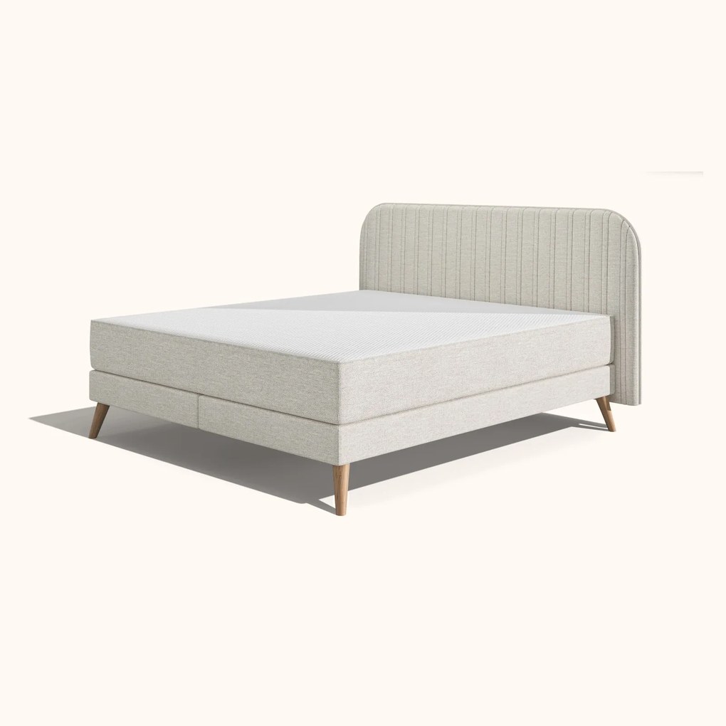 Emma Original Elite Boxspring Bed 160x200 - Mint - Strepen Hoofdbord - Zwart metaal Pootjes