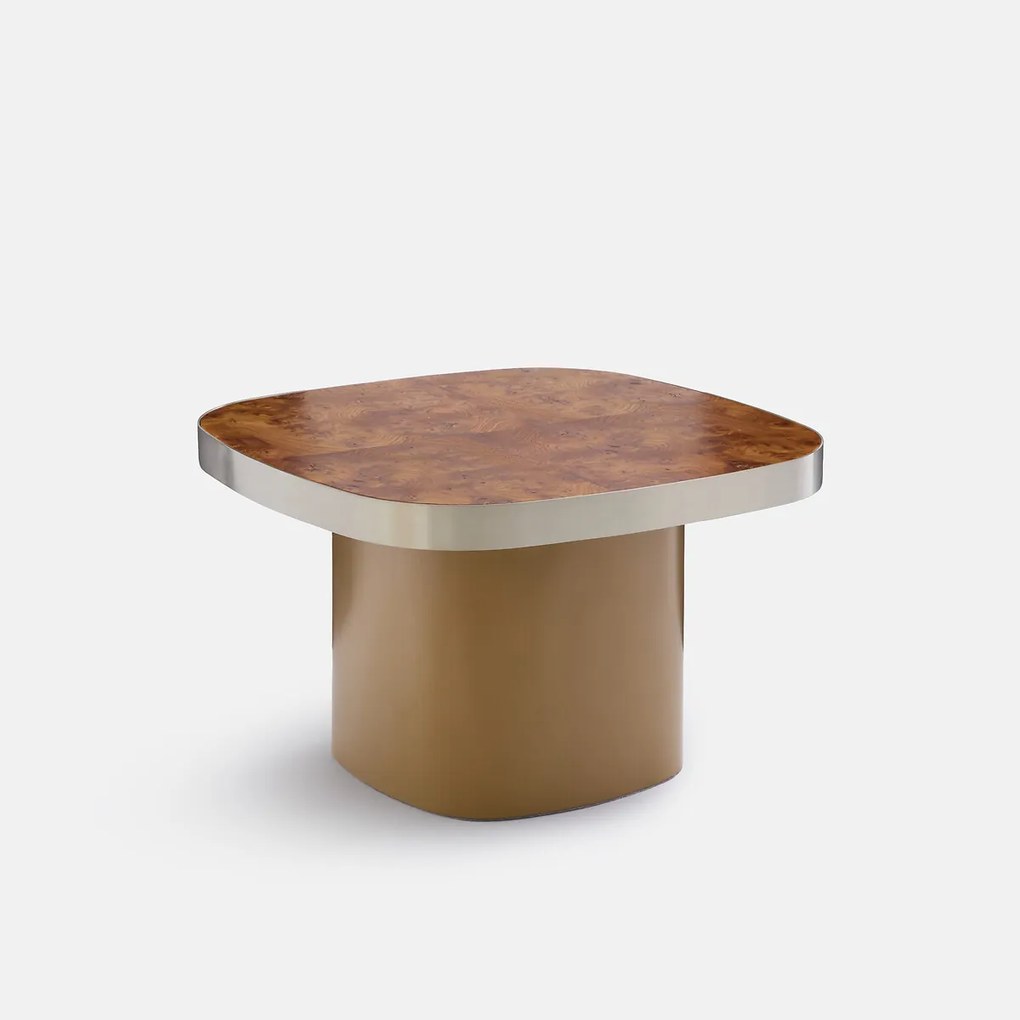 Salontafel, blad van gefineerd iepenwortelhout, diameter 65 cm, PAULIS