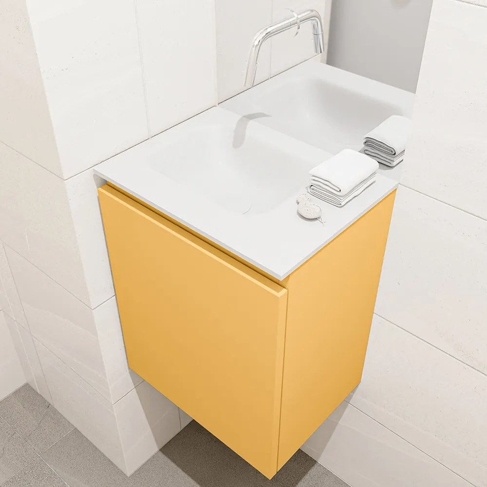 Mondiaz Olan 40cm toiletmeubel ocher met wastafel talc links geen kraangat