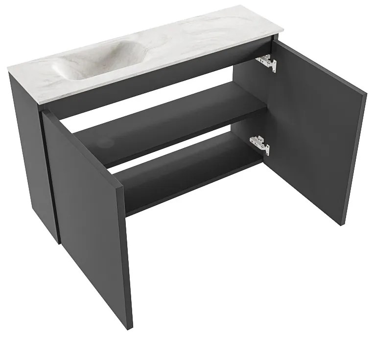 Mondiaz Ture DLux toiletmeubel 80cm dark grey met wastafel ostra links met kraangat