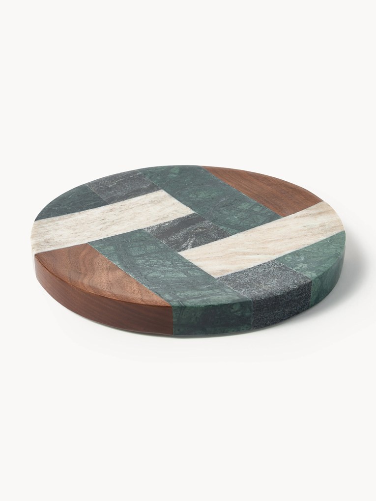 Groot decoratief dienblad Mauricio van marmer en walnoothout