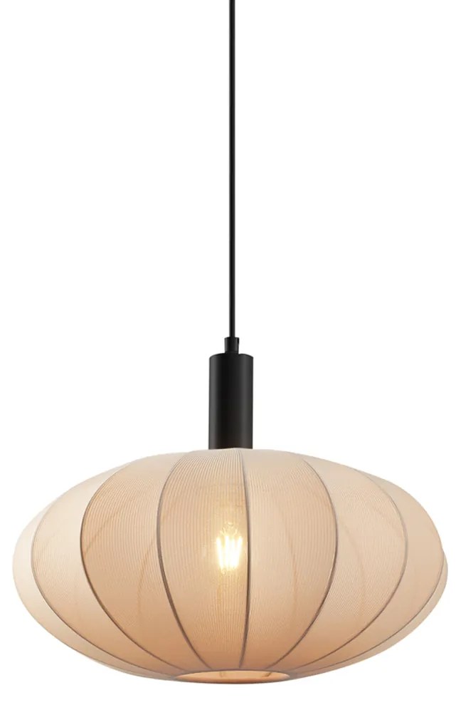 Japandi hanglamp zwart met bruine stoffen kap - BidaJapandi E27 Scandinavisch rond Binnenverlichting Lamp
