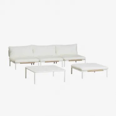 Tuinset Met 3-delige Modulaire Bank, Salontafel En Poef Van Roubly-staal Beige Amandelroos - Sklum
