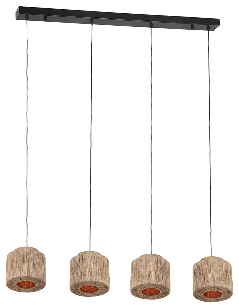 Japandi hanglamp zwart met bruin touw 4-lichts - Smilla