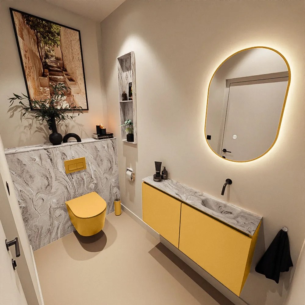 Mondiaz Ture DLux toiletmeubel 100cm ocher met wastafel glace rechts zonder kraangat