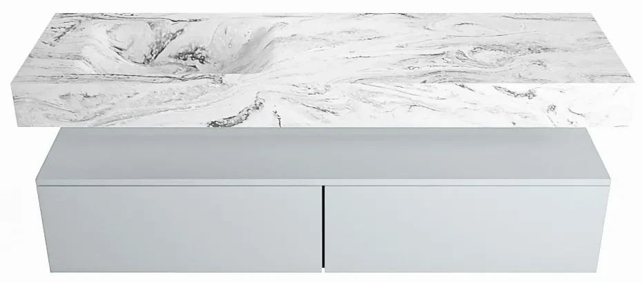 Mondiaz Alan DLux badmeubel 150cm clay 2 lades met wastafel glace links 1 kraangat