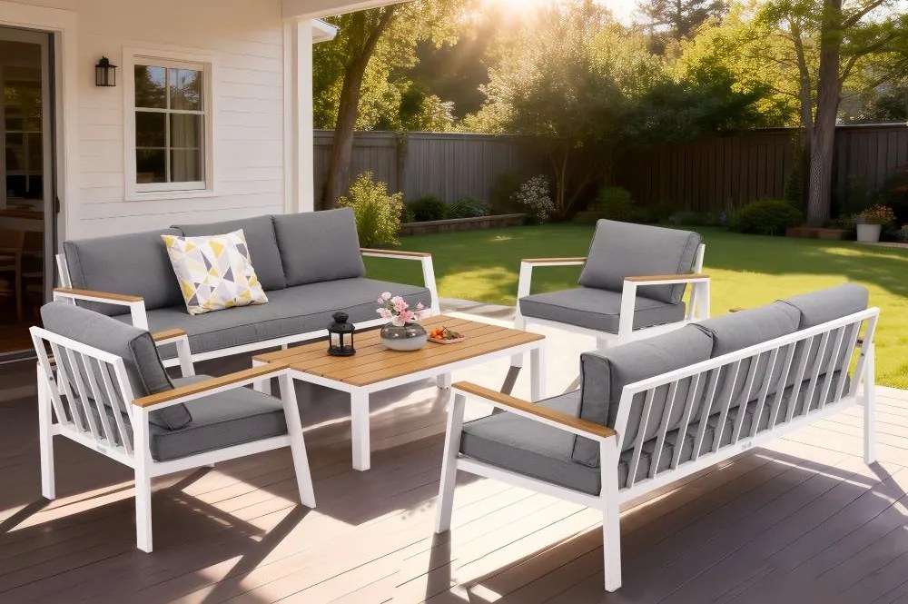 Zakintos Coffee 8 wit Garden Point luxe aluminium meubelset