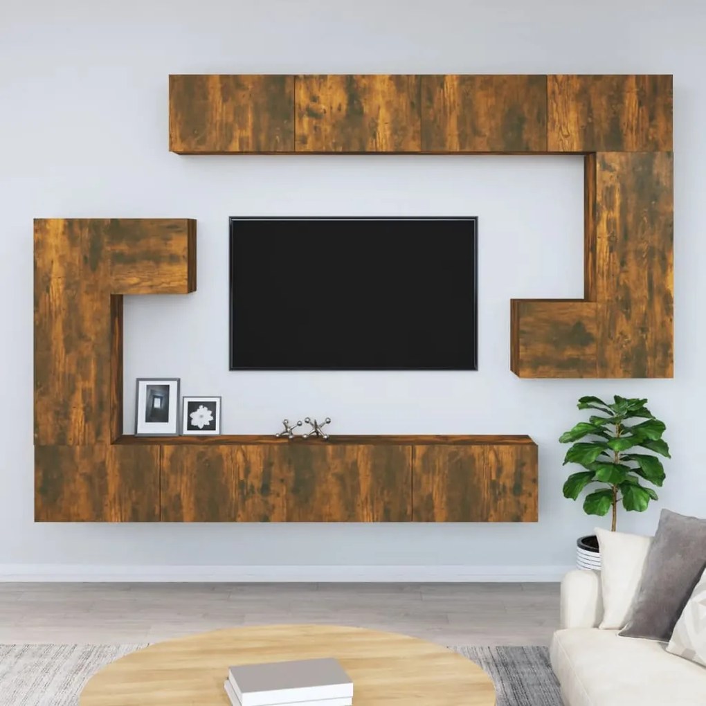 vidaXL Tv-wandmeubel bewerkt hout gerookt eikenkleurig