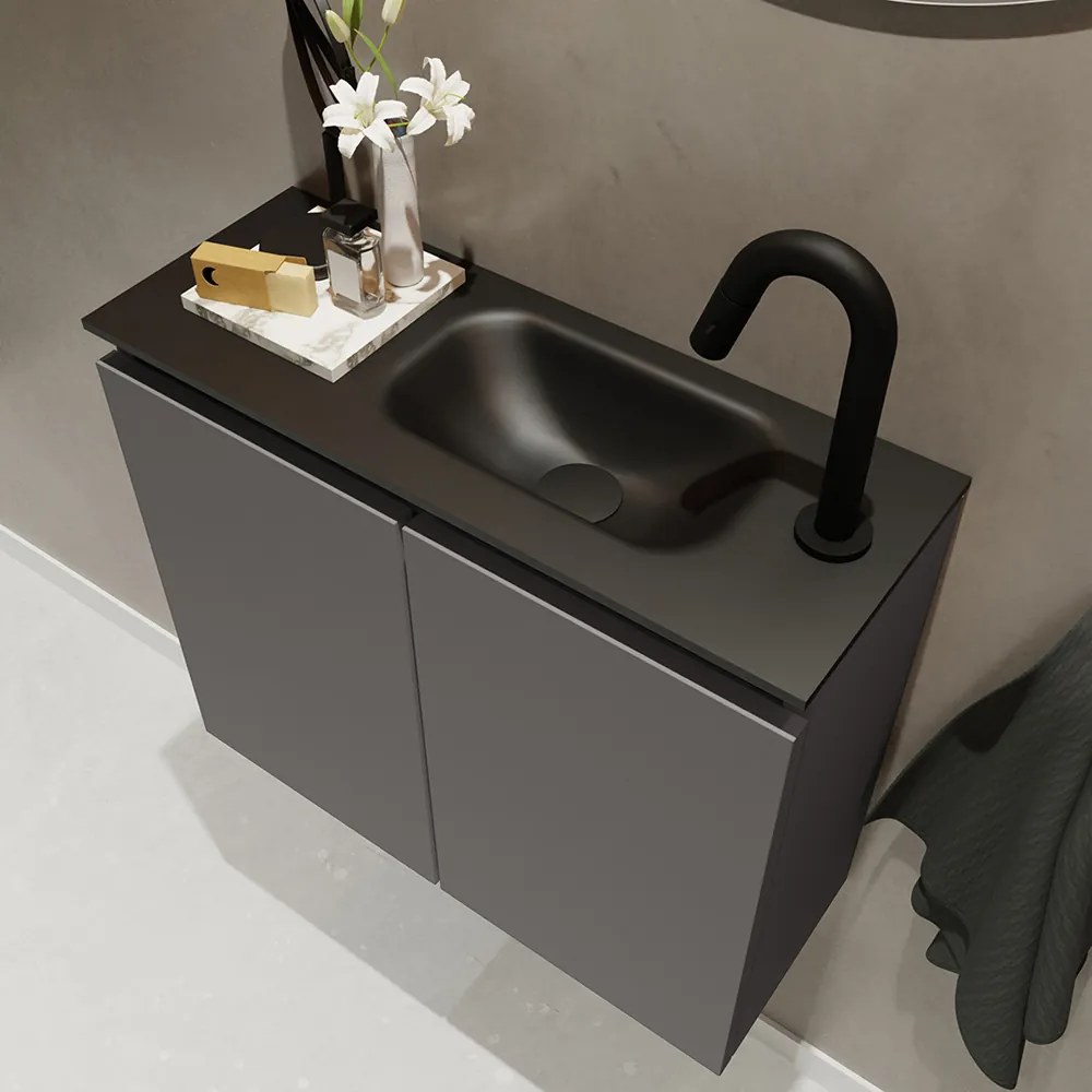 Mondiaz Ture 60cm toiletmeubel dark grey met wastafel urban rechts 1 kraangat