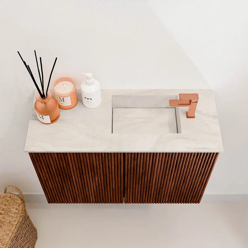 Mondiaz Joya DLux 60cm toiletmeubel ruby met wastafel faye rechts 1 kraangat ostra