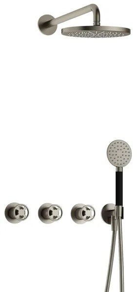 Hotbath Cobber IBSW70 Regendoucheset inbouw - 38.5cm wandarm - 20cm ronde hoofddouche - 3 standen handdouche - Geborsteld nikkel IBSW70GN1