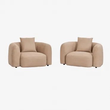 Set Van 2 Coco Chenille Fauteuils Chenille Dik Lattebruin - Sklum