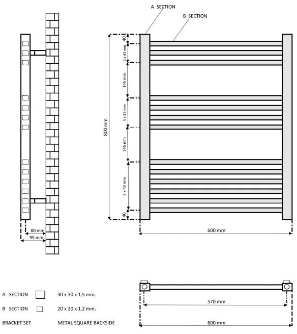Eastbrook Tuscan Square multirail handdoekradiator 60x80cm 316W chroom