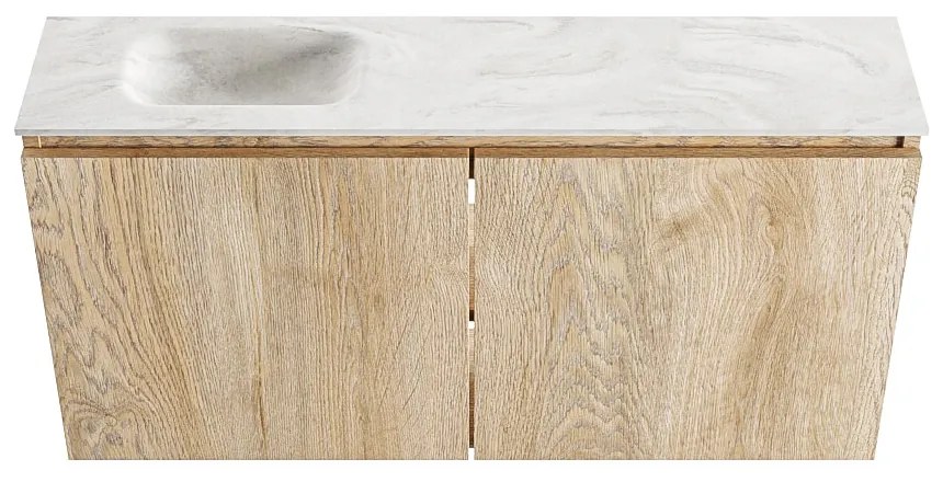 Mondiaz Ture DLux toiletmeubel 100cm washed oak met wastafel ostra links zonder kraangat