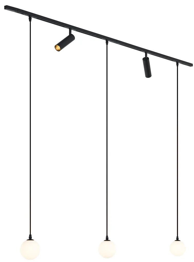 Modern railsysteem zwart met 2 spots en 3 hanglampen 1-fase - Slimline Uzzy Eira