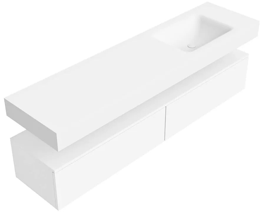 Zaro Alan badmeubel 180cm talc 2 lades met vrijhangende wastafel cloud rechts zonder kraangat talc