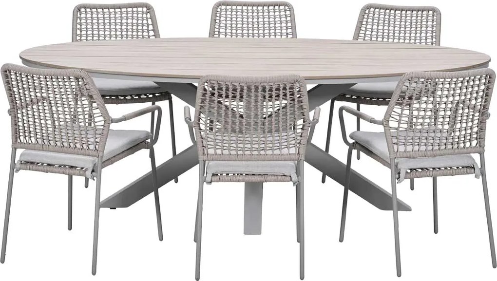 Garden Impressions Natas tuinset 7-delig taupe - Tulli tuintafel 220x115 cm - light teak vironwood